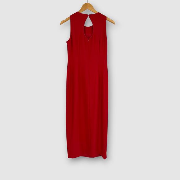 Vintage Liz Claiborne Red Sleeveless Sheath Midi Dress Keyhole Back Size 6 - Picture 3 of 6